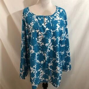 George Turquoise Floral Pullover Blouse - Womens 4X, Bust 29.5”, Length 28.5”
